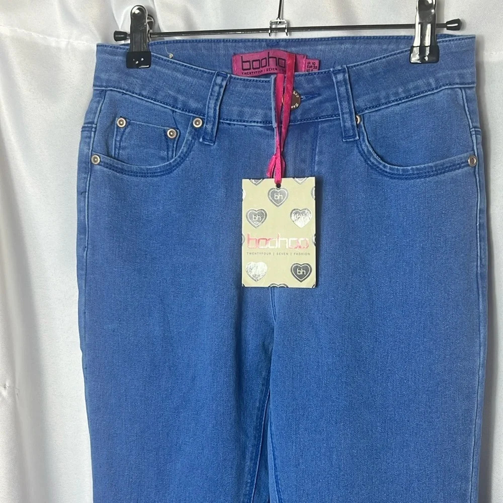 Boohoo Blue Wash High Rise Skinny Jeans Size 10 Stretch Denim Ankle Length - Picture 2 of 10